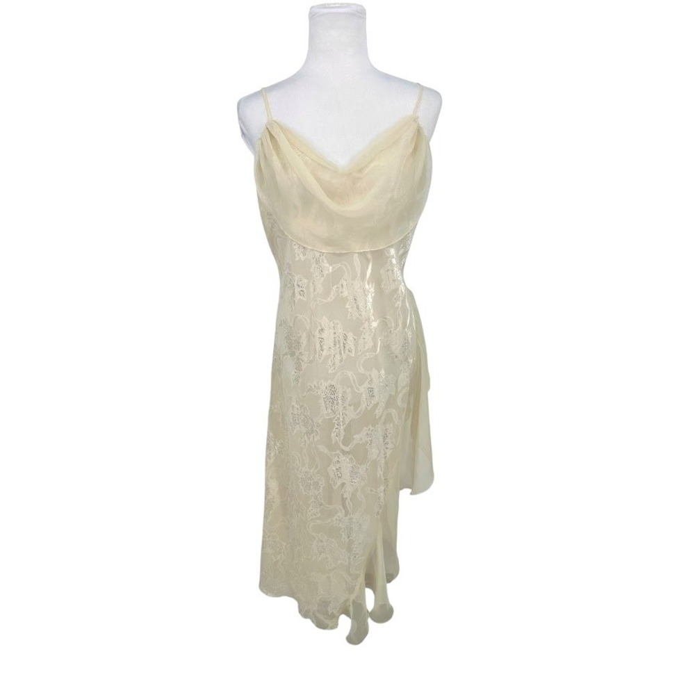 Vtg Victorias Secret L Cream Cowl Neck Slip Dress Asymmetrical Fairy Coquette